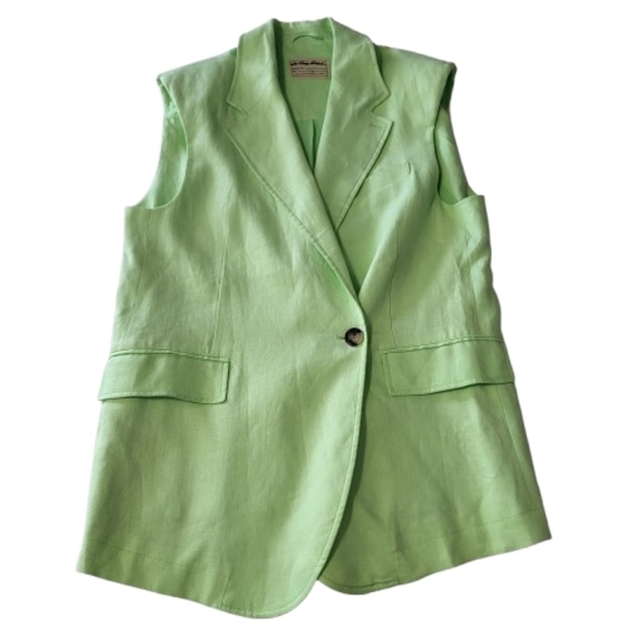 We The Free Jackets & Blazers - We The Free Bright Young Things Linen Blazer Vest Lime Green Sleeveless Size M